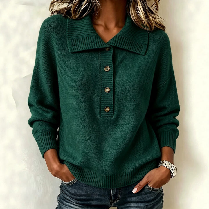 Damen-Strickpullover mit Knopfleiste und Stehkragen