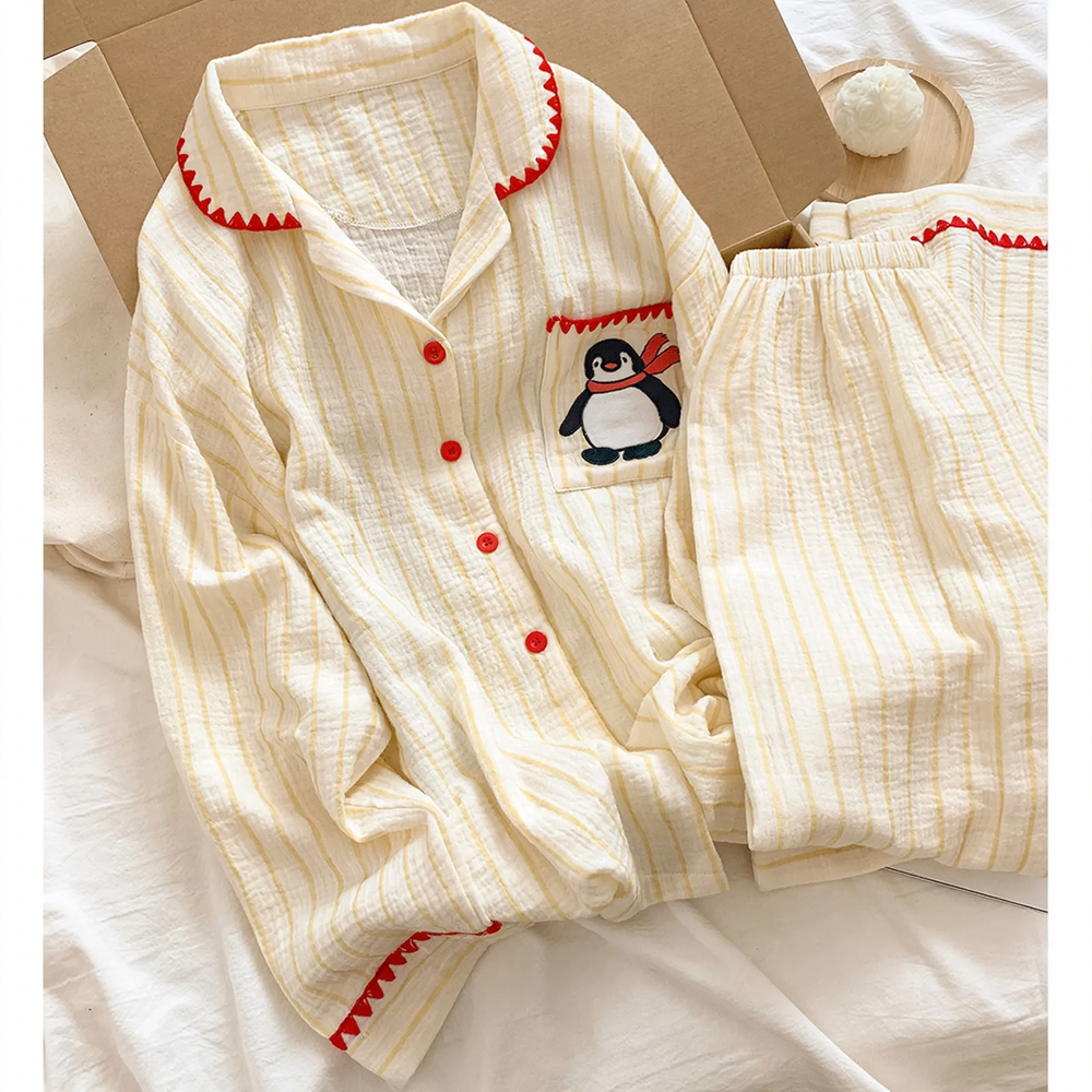 Damen-Pyjama-Set aus 100% Baumwolle, langärmelig