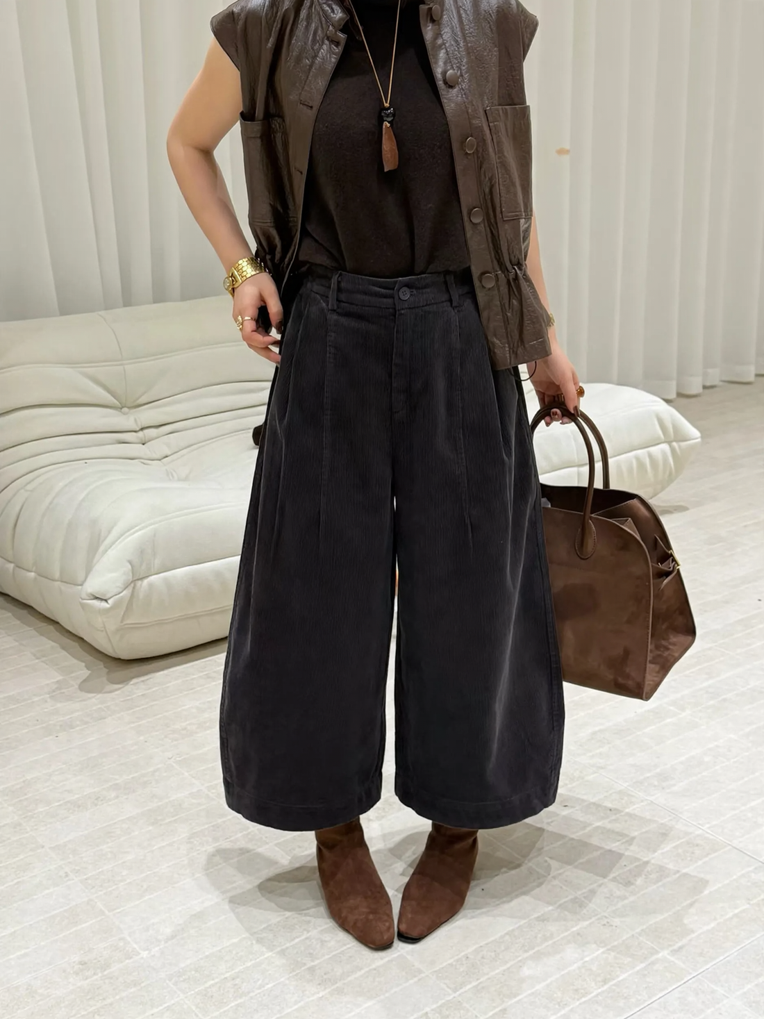 Kord-Hosen mit weitem Bein, High-Waist, Herbst/Winter