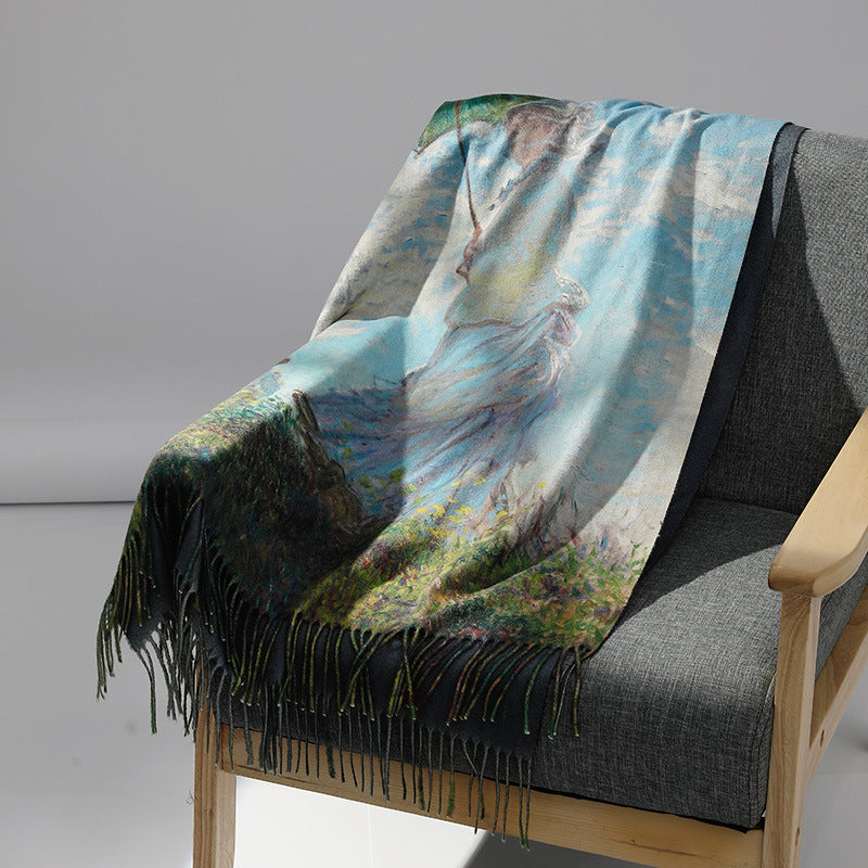 Damen-Schal mit Kunstkaschmir-Haptik und Kunstdruck, 70x180 cm