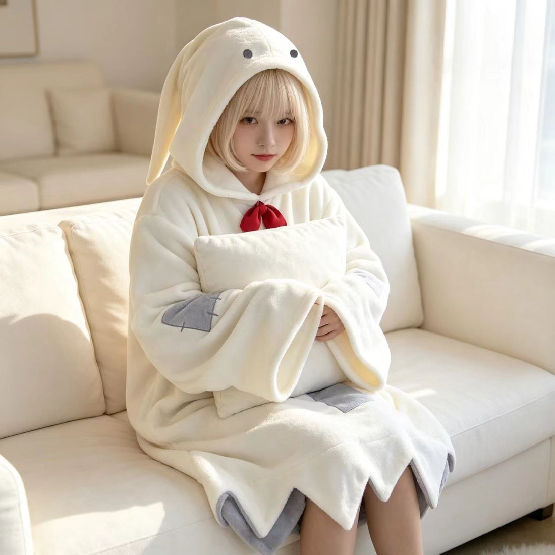Damen-Schlafkleid mit Kapuze, Korallenfleece