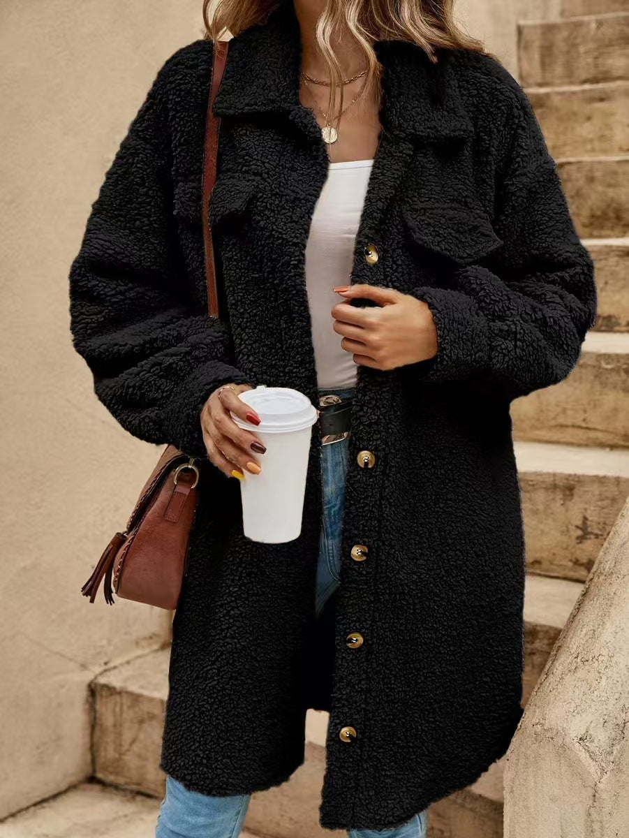 Langer Kunstpelzmantel mit Revers, verschiedene Größen