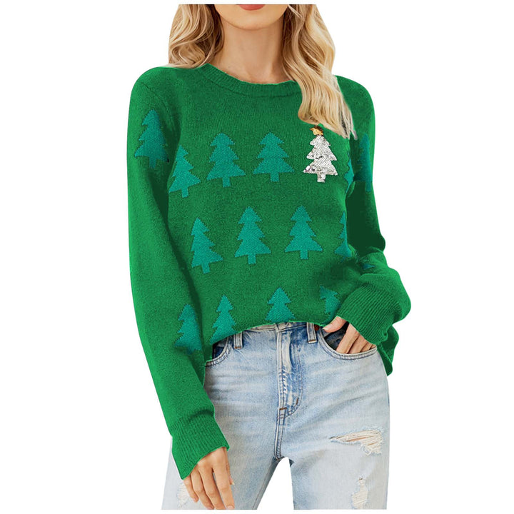 Damen-Weihnachtspullover mit Tannenbaum-Jacquard