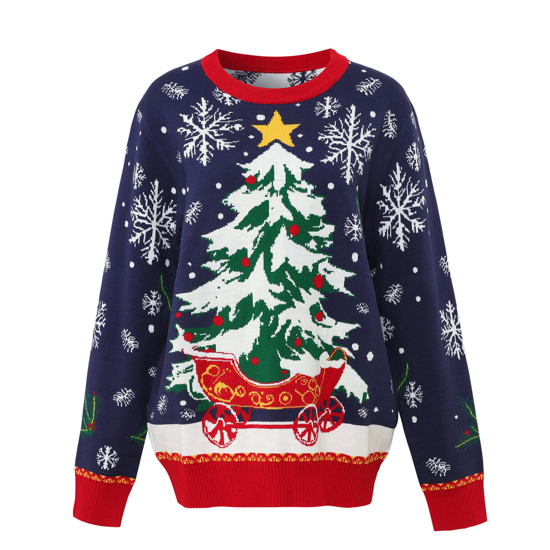 Weihnachts-Strickpullover mit Tannenbaum-Jacquard