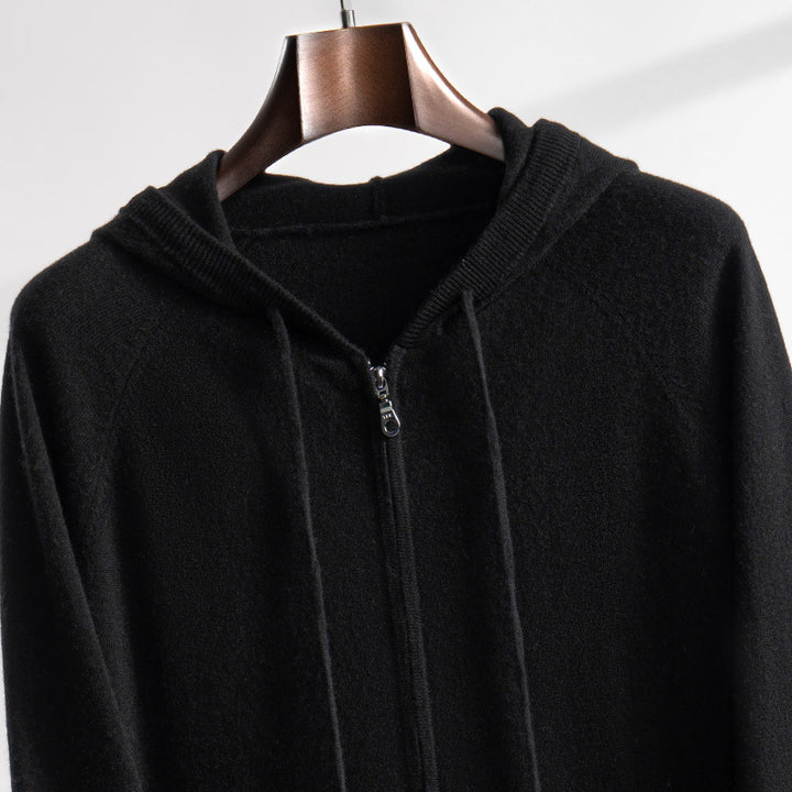 Herren-Kaschmir-Strickjacke mit Kapuze