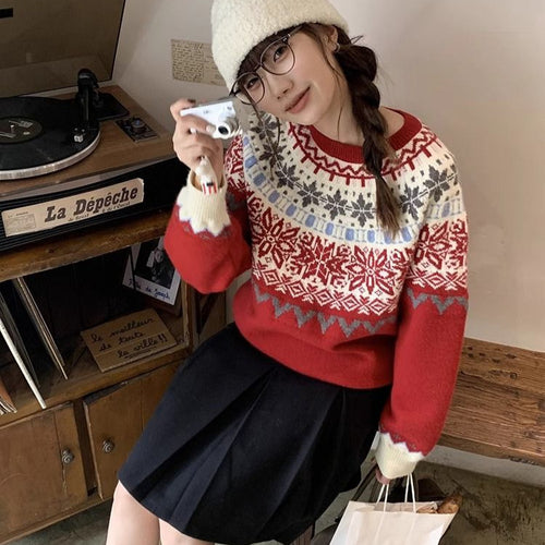 Damen-Strickpullover mit Fair-Isle-Muster und Schneeflocken