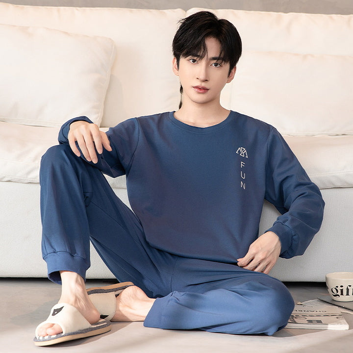Herren-Pyjama-Set, Rundhalsausschnitt, Langarm, leicht