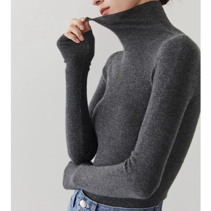 Damen-Kaschmirpullover mit Stehkragen, nahtlos