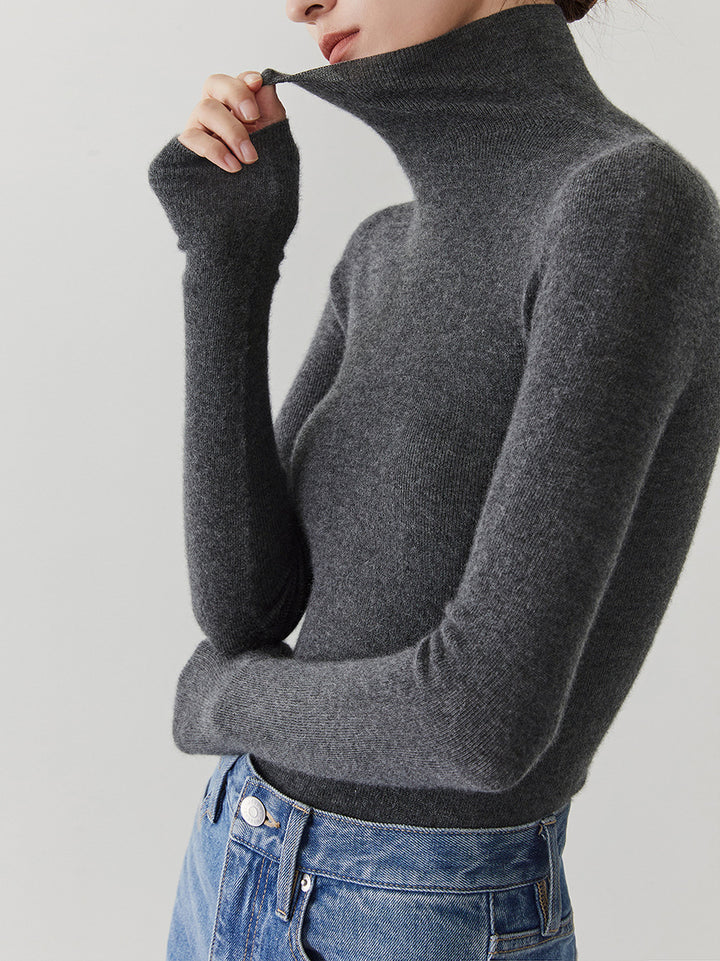 Damen-Kaschmirpullover mit Stehkragen, nahtlos