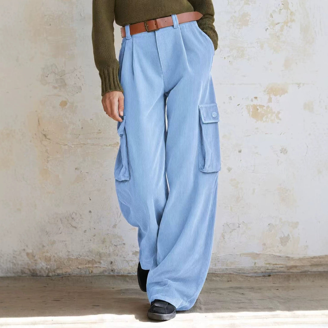 Vielseitige Cord-Cargohose mit hohem Bund