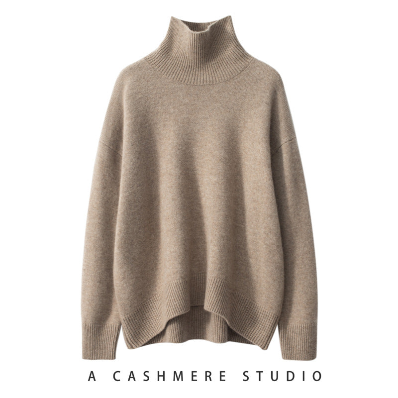 Damen-Kaschmirpullover, hoher Kragen, lockere Passform