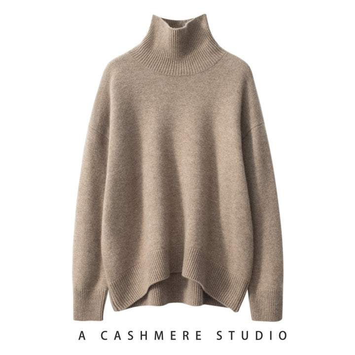 Damen-Kaschmirpullover, hoher Kragen, lockere Passform