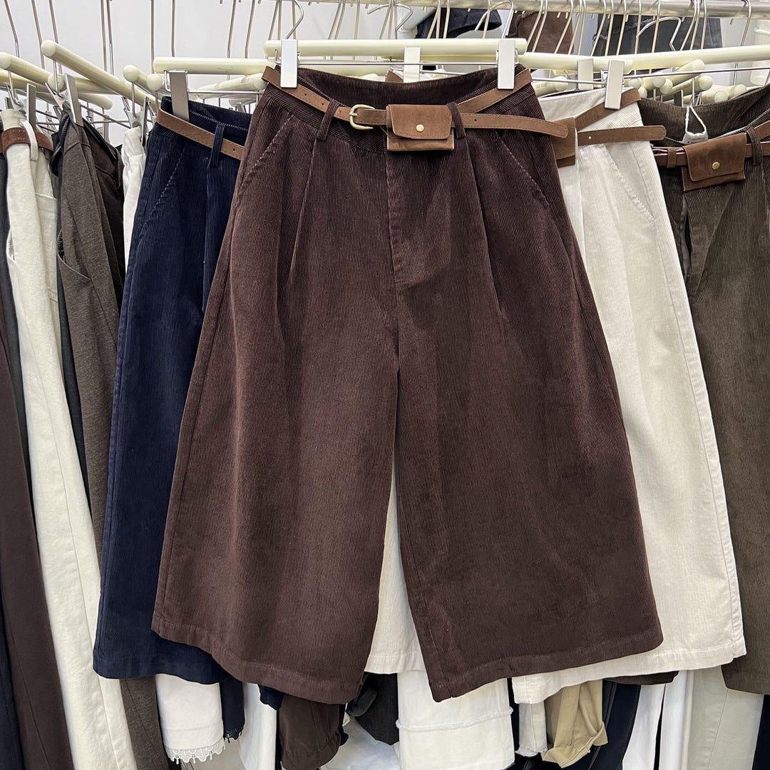 Modische Kord-Hose, 7/8-Länge, weites Bein