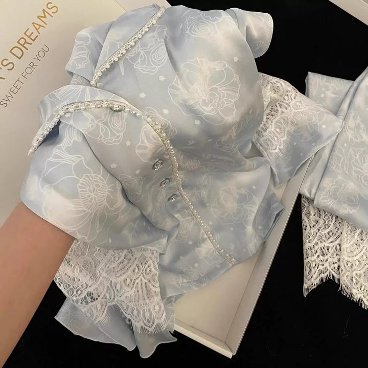 Damen-Pyjama-Set aus Eisseide mit Perlen-Detail