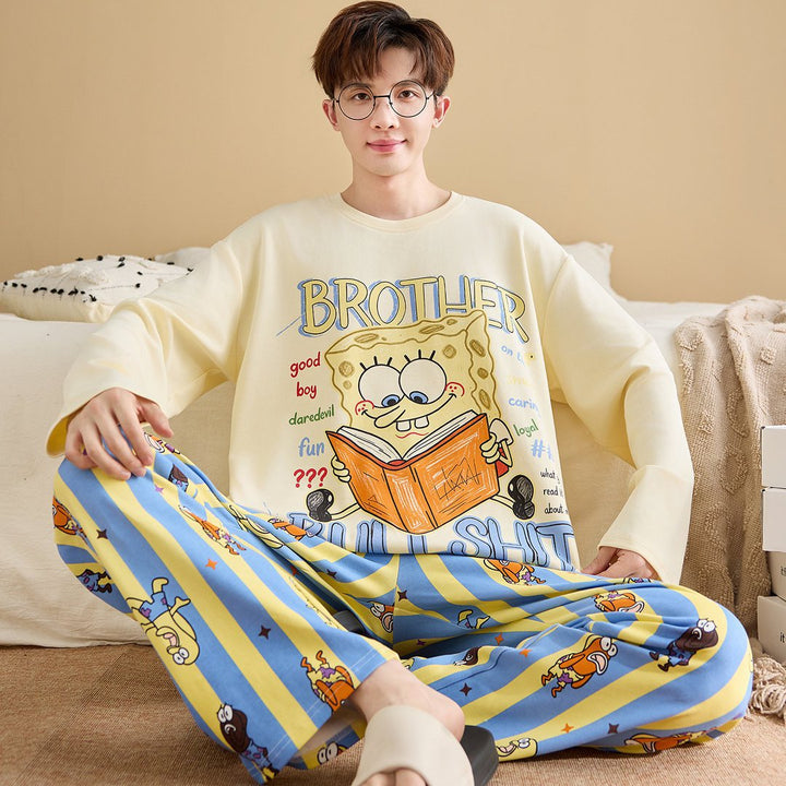 Herren-Pyjama-Set, Baumwolle, Langarm, große Größen