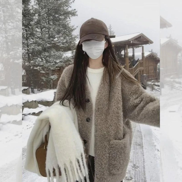 Damen-Winterjacke mit Lammfleece-Imitat, gefüttert