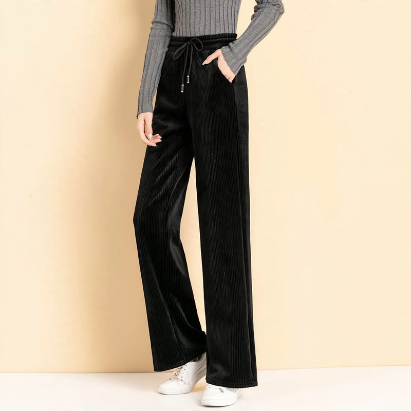 Damen-Cordhose mit hohem Bund und weitem Bein