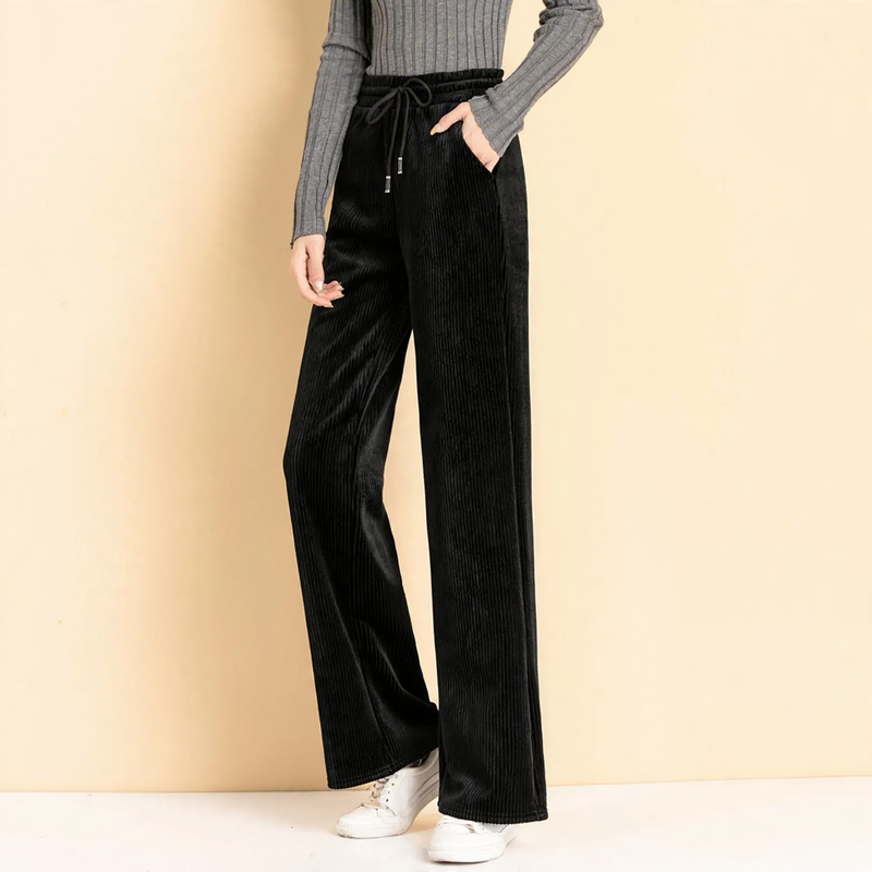 Damen-Cordhose mit hohem Bund und weitem Bein