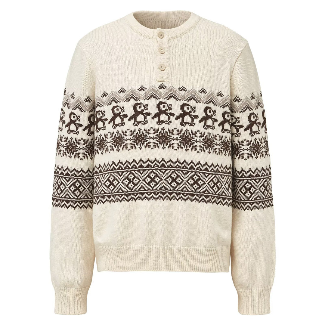 Unisex-Strickpullover mit Fair-Isle-Muster und Knopfleiste