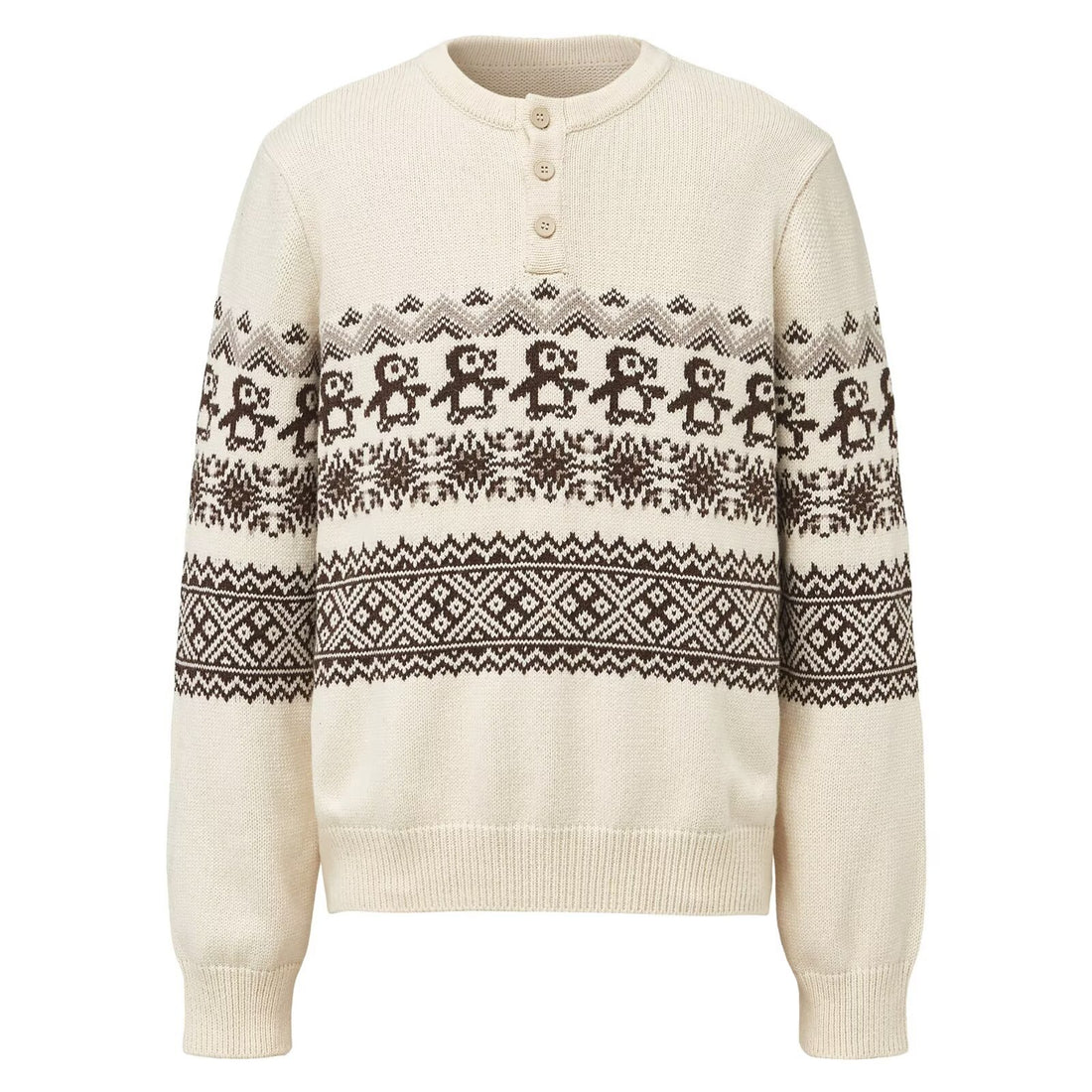 Unisex-Strickpullover mit Fair-Isle-Muster und Knopfleiste
