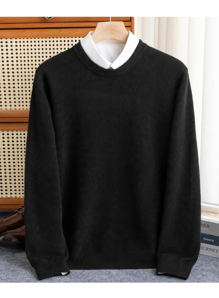 Herren-Wollpullover, Rundhals, lockere Passform, 100% Wolle