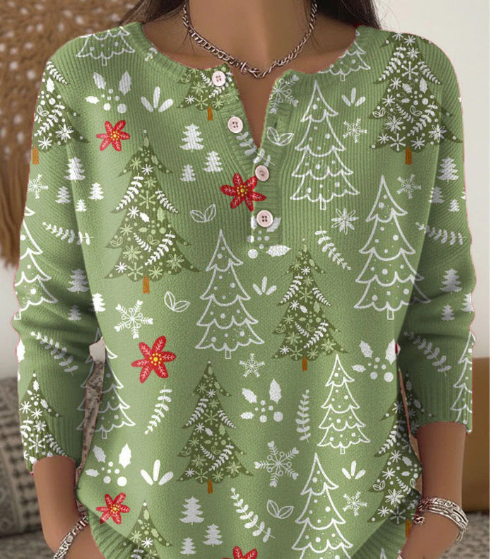 Weihnachtlicher Strickpullover mit Stehkragen und 3D-Druck