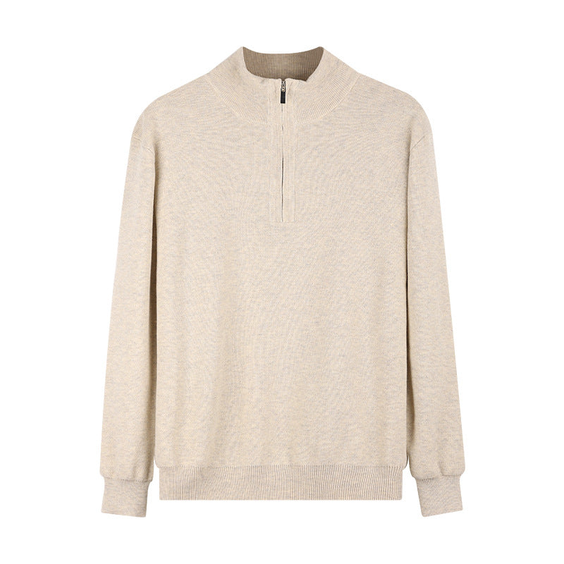 Herren-Wollpullover mit Stehkragen und Reißverschluss