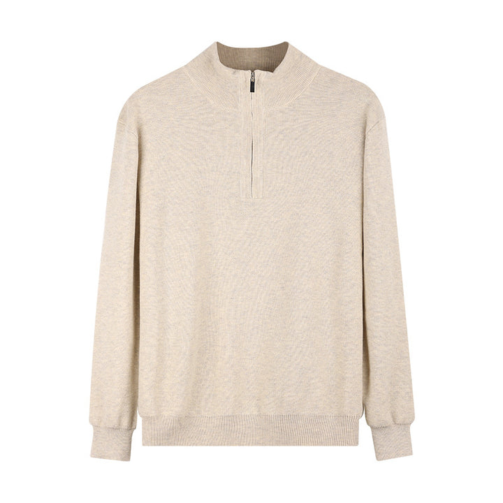 Herren-Wollpullover mit Stehkragen und Reißverschluss