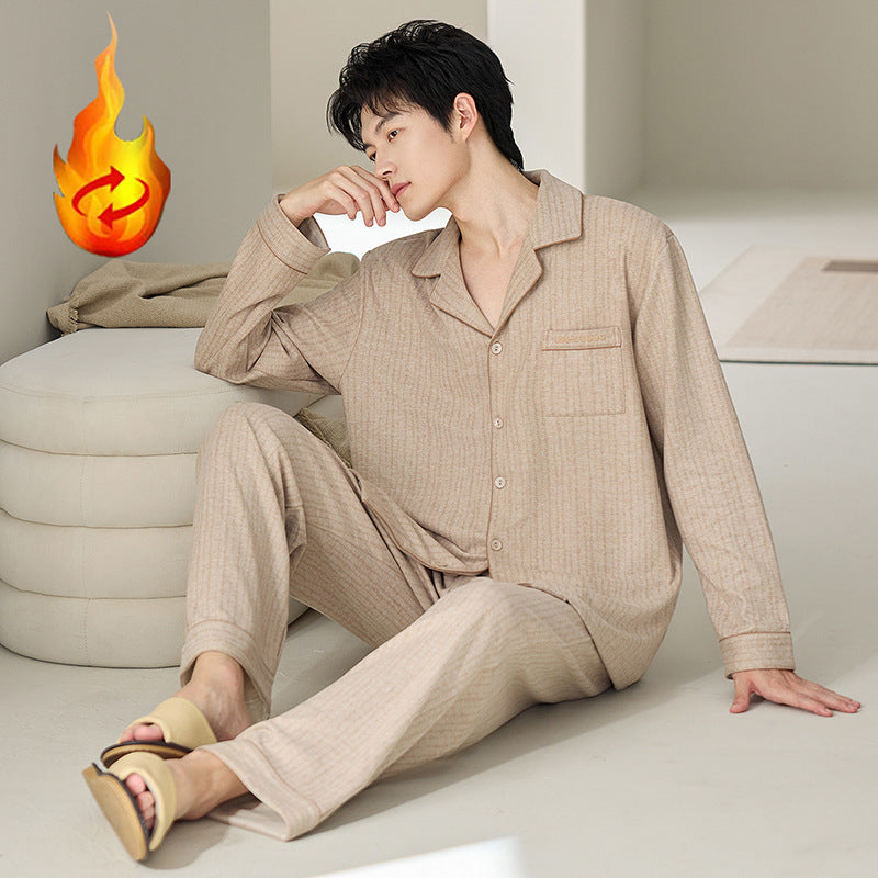 Herren-Pyjama-Set, Seide und Wolle, Langarm, mit Revers
