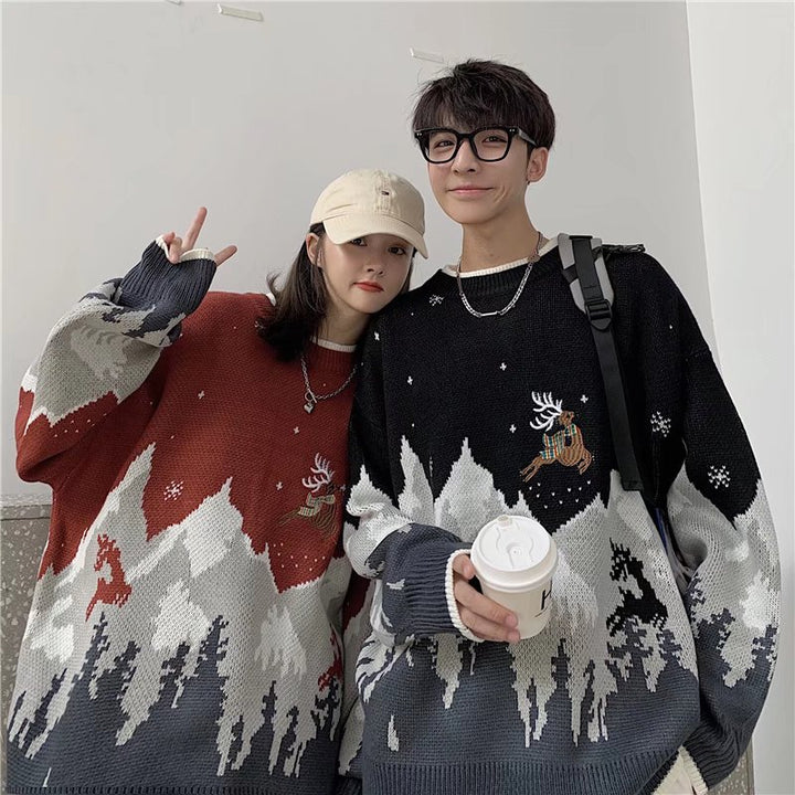 Gefütterter Strickpullover mit weihnachtlichem Motiv