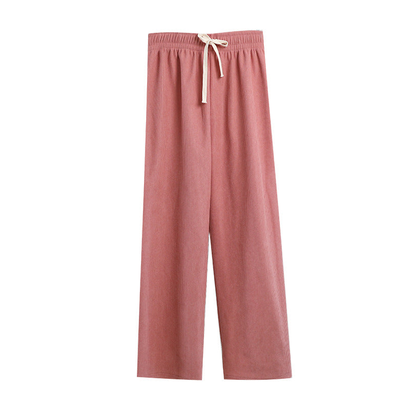 Damen-Cordhose mit weitem Bein, hoher Taille und Kordelzug