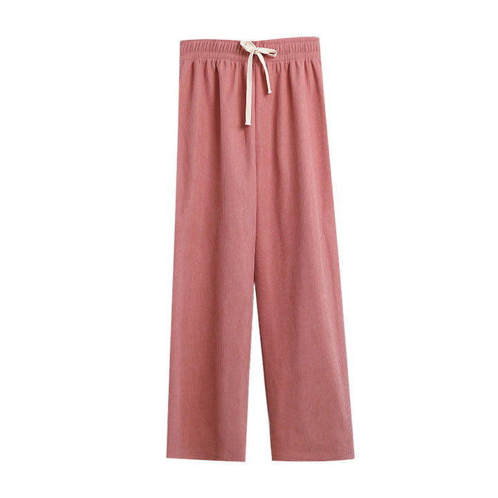 Damen-Cordhose mit weitem Bein, hoher Taille und Kordelzug