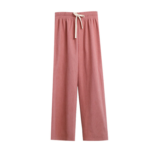 Damen-Cordhose mit weitem Bein, hoher Taille und Kordelzug