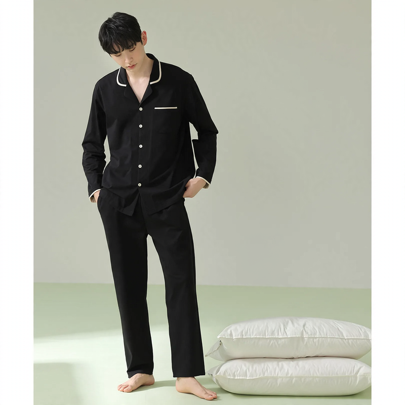 Herren-Pyjama-Set aus Baumwolle, langärmelig, antibakteriell