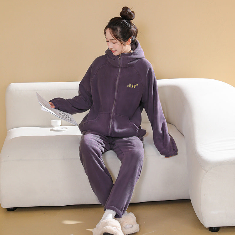 Gefüttertes Flanell-Hausanzug-Set für Damen