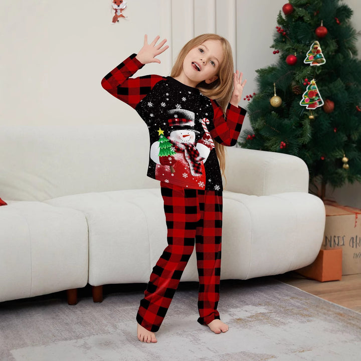 Familien-Pyjama-Set, Weihnachts-Drucke, Schneemann & Zuckerstange