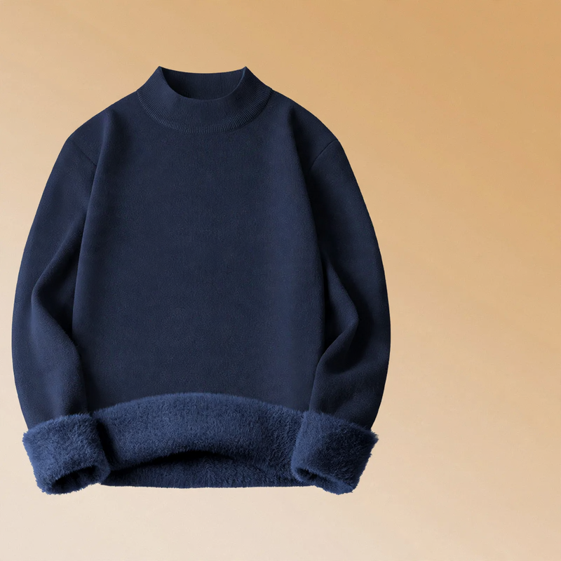 Herren-Strickpullover, gefüttert, Stehkragen