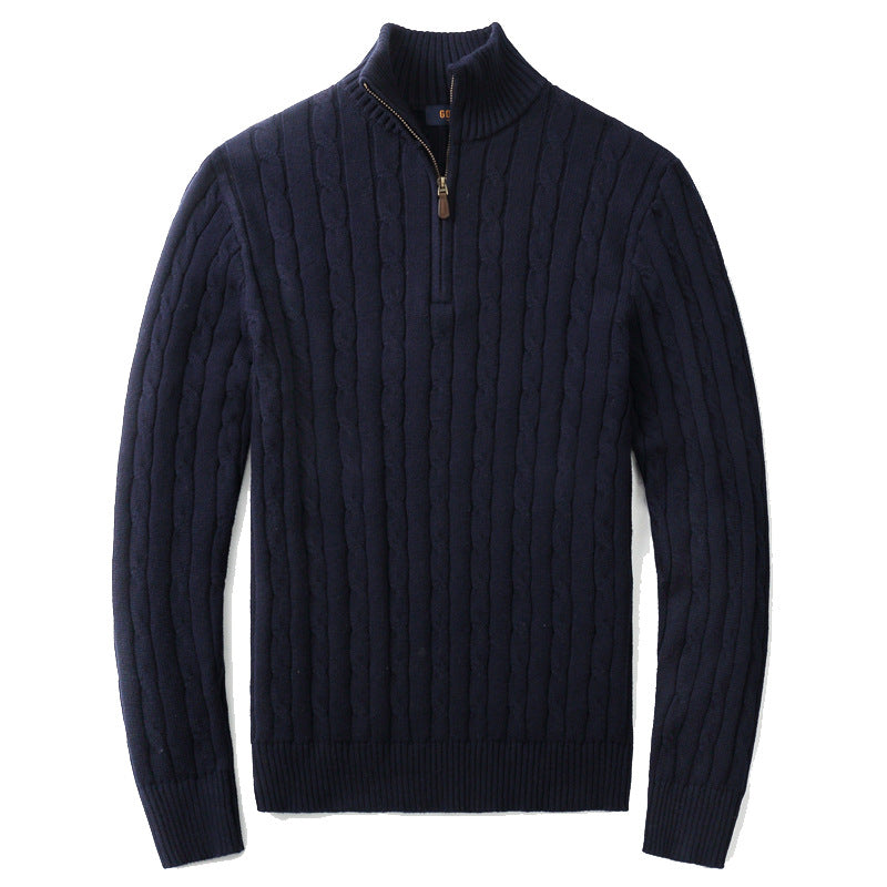 Herren-Strickpullover, Stehkragen mit Reißverschluss, Zopfmuster