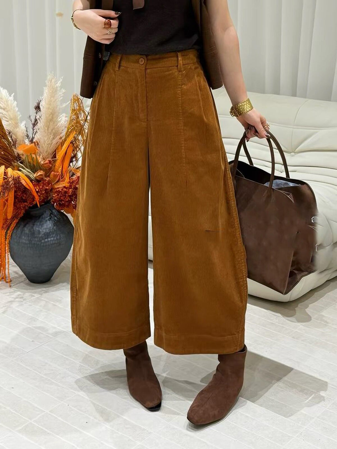 Kord-Hosen mit weitem Bein, High-Waist, Herbst/Winter