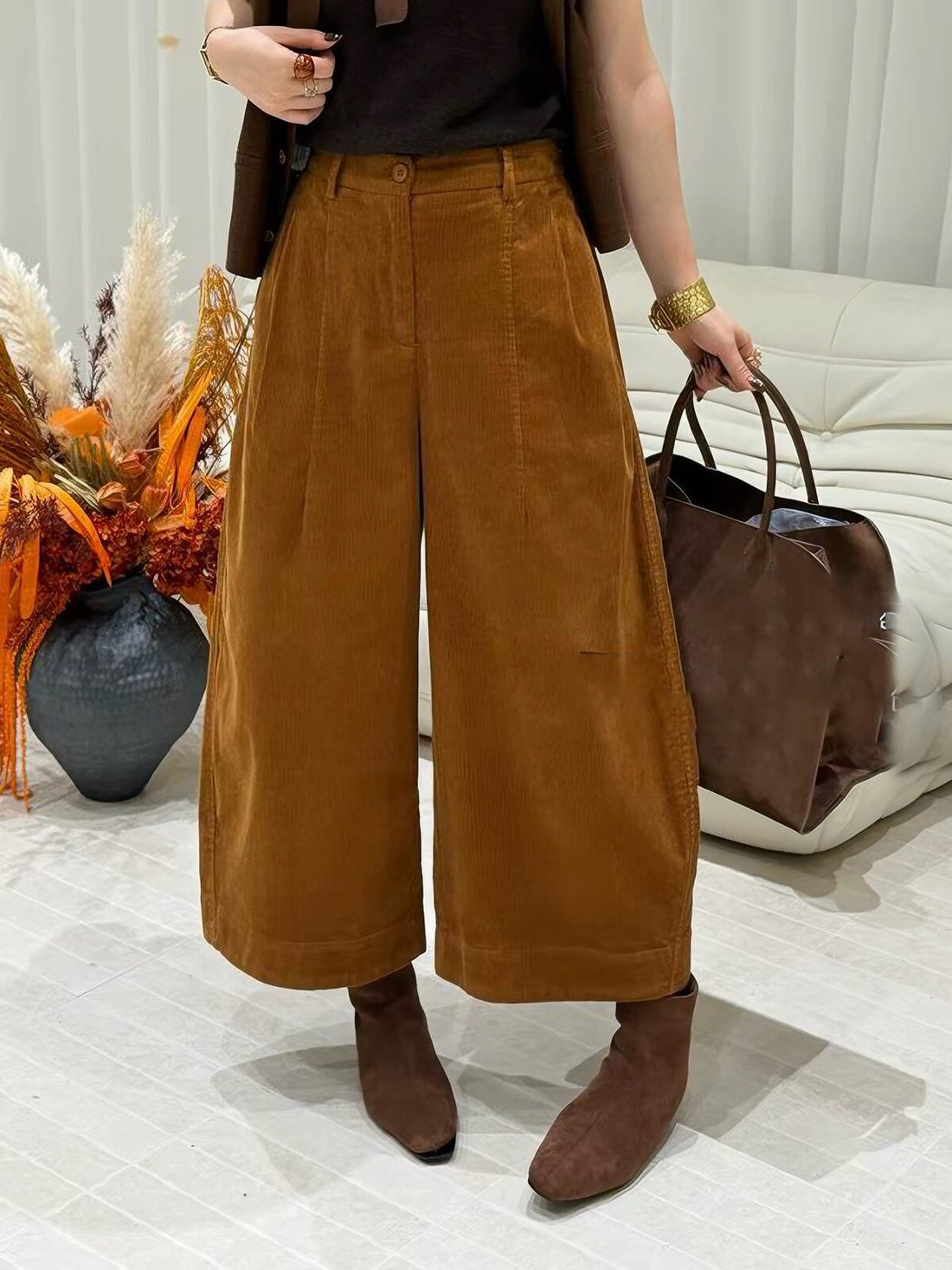 Kord-Hosen mit weitem Bein, High-Waist, Herbst/Winter