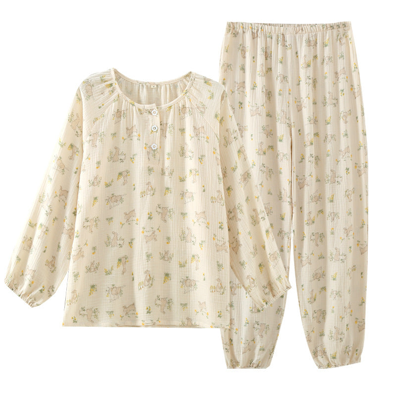 Damen-Pyjama-Set, 100% Baumwolle, langärmelig, süßes Design
