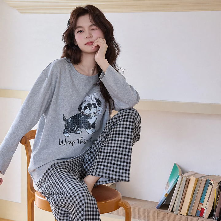 Damen-Pyjama-Set aus Baumwolle mit Brustpolstern