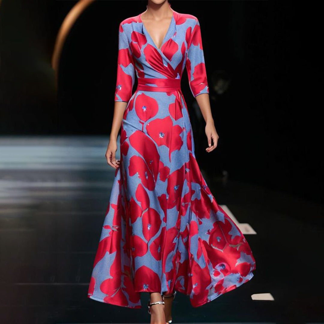 BeliEchoarchivtes Maxikleid mit 3/4-Ärmeln und V-Ausschnitt