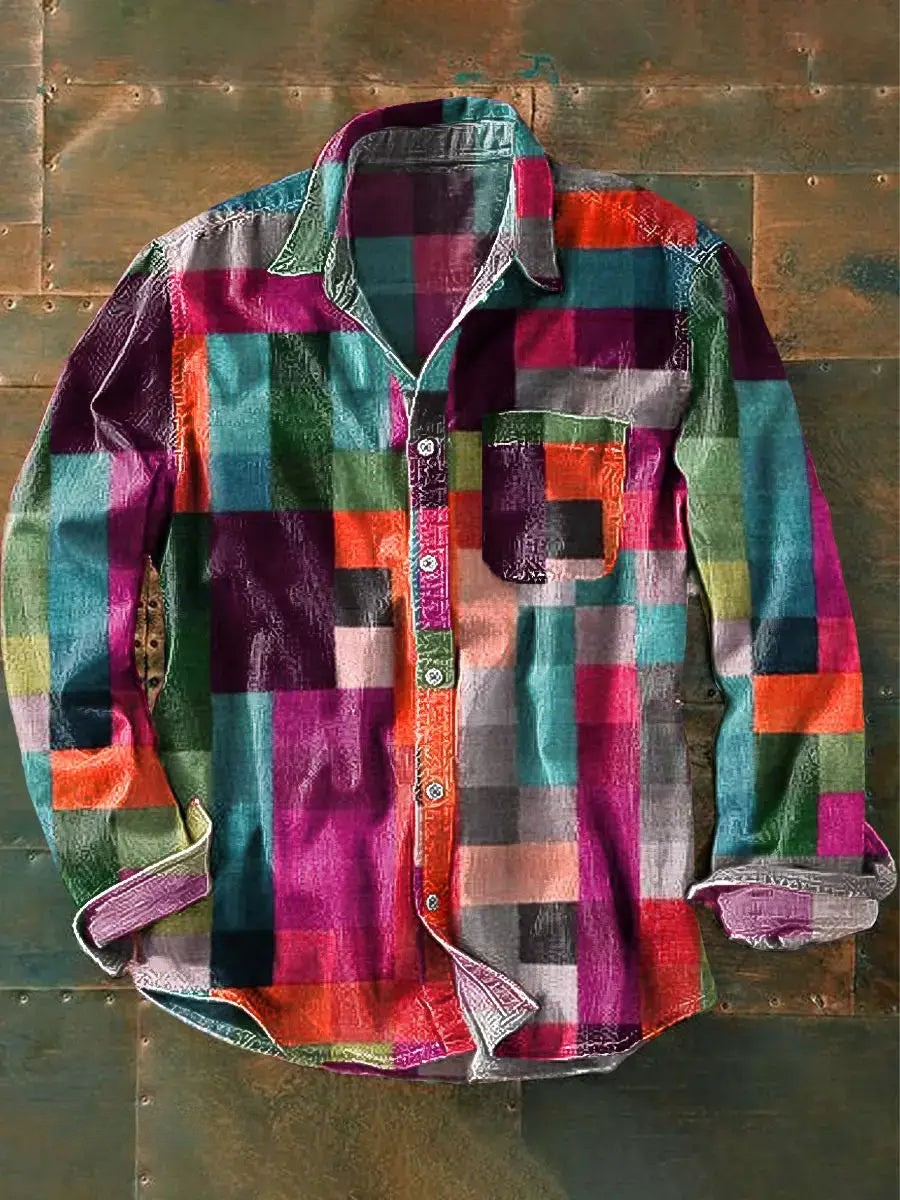 Echoarchiv | Stylisches Buntes Patchwork Button-Down Hemd