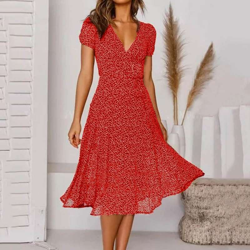 A-Linienkleid mit V-Ausschnitt und schwingendem Saum
