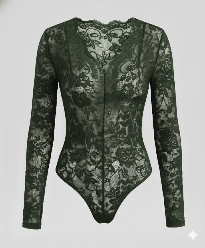 Damen Spitzenbody Langarm V-Ausschnitt | Echoarchiv