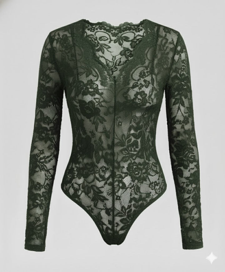 Damen Spitzenbody Langarm V-Ausschnitt | Echoarchiv