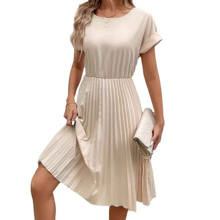 Echoarchiv | Einfarbig Plissierter Kurzarmkleid