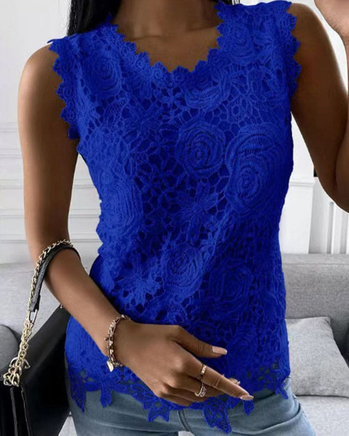 Echoarchiv | Elegante Bluse in Einer Einfarbigen Farbe mit Spitze