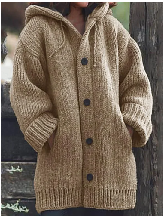 Strickjacke mit Kapuze und Knöpfen – Veloura